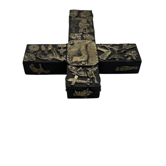 Vintage Signed Estela Ogazon 3D Milagros Wood Cross Mexican Folk Art - Picture 11 of 14